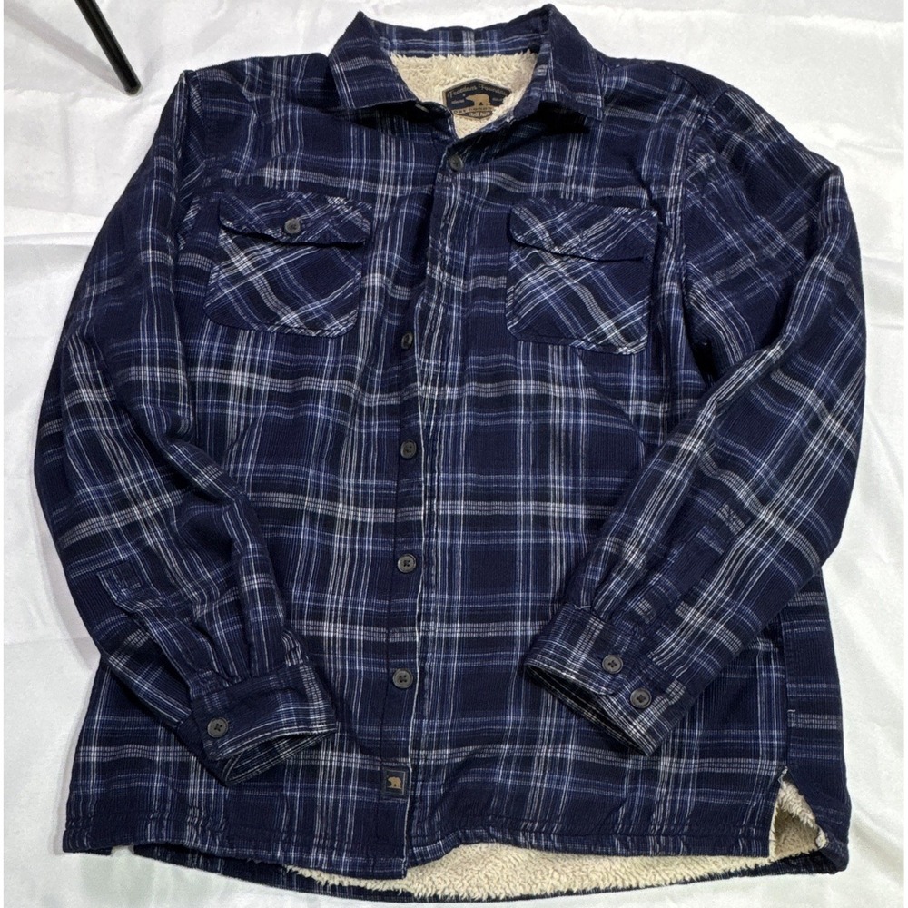 Freedom Foundry Sherpa Lined Flannel Shirt Jacket Men's L Blue Plaid Shacket